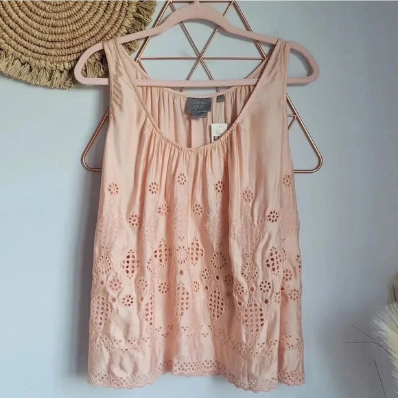 Anthropologie, New Vanessa Virginia Peach Sadie Swing Eyelet Tank Top Size 12 - Picture 11 of 11